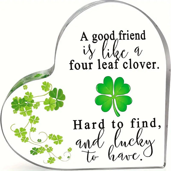 Four Leaf Clover Acrylic Heart Lucky Friendship Keepsake