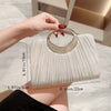 Gold Rhinestone Accented Pleated Evening Bag With Handles