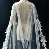 Faux Pearls Bridal Veil Cape With Comb 118In long