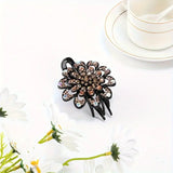 Black Rhinestone Floral Hair Clip / Claw