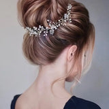 Elegant Handmade Pearl & Crystal Bridal Headband -  Rhinestone Hair Vine for Weddings