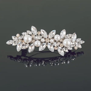 Silver and Pearl Crystal Hair Clip Barrette