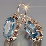 Sky Blue Oval Shape Blue Synthetic Gems Decor Dangle Earrings