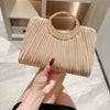 Gold Rhinestone Accented Pleated Evening Bag With Handles