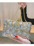 Floral Rhinestone Evening Clutch Silver/Gold