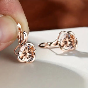8 Different Color Flower Shape English Lock Earrings Inlaid Round Cut Shiny Zircon Sweet Copper Ear