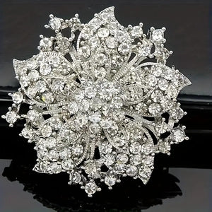 Rhinestone Flower Brooch Pin, Clear