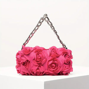 Elegant Rose Pattern Evening Bag, Chain Handbag