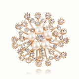 Rhinestone and Pearl Rose Gold Snowflake Brooch Pin