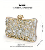 Floral Rhinestone Evening Clutch Gold