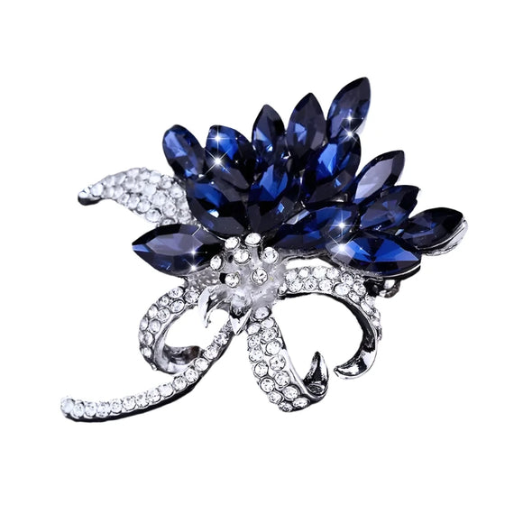 Sapphire Sparkling Crystal Flower Brooch