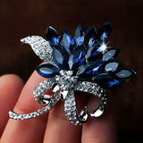 Sapphire Sparkling Crystal Flower Brooch