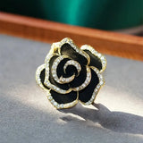 Black and Red Rose Flower Alloy Brooch Pin Inlaid Shiny Rhinestone