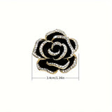 Black and Red Rose Flower Alloy Brooch Pin Inlaid Shiny Rhinestone