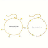 2pcs Stacking Daisy Anklets Gold