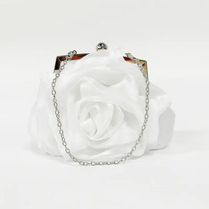 White Clutch Bag, Rose Blossom Design detachable chain Evening bag