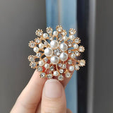 Silver Elegant Bohemian Snowflake Brooch With Faux Pearls And Rhinestones