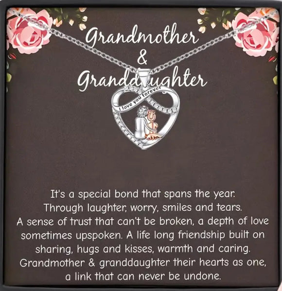 Grandmother & Granddaughter Heart Pendant Necklace