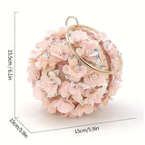 Sparkling Rose Golden Clutch Bag, Rhinestone Flower Round