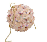 Sparkling Rose Golden Clutch Bag, Rhinestone Flower Round