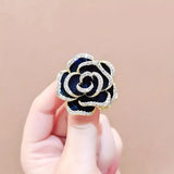 Black and Red Rose Flower Alloy Brooch Pin Inlaid Shiny Rhinestone