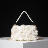 Elegant Rose Design Shoulder Chain Bag/clutch White