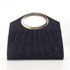 Elegant Navy Glitter Evening Clutch with Metal Round Ring Handle