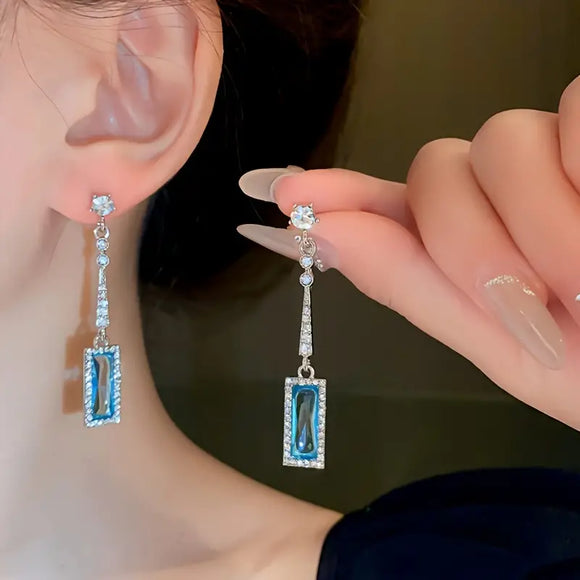 Ocean Blue Rhinestone Drop Earrings