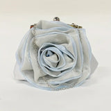 Light Grey Clutch Bag, Rose Blossom Design detachable chain Evening bag