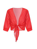 Elegant Tie-Front Blouse: Versatile Semi-Sheer Shawl Red