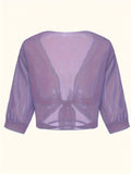 Elegant Tie-Front Blouse: Versatile Semi-Sheer Shawl Purple