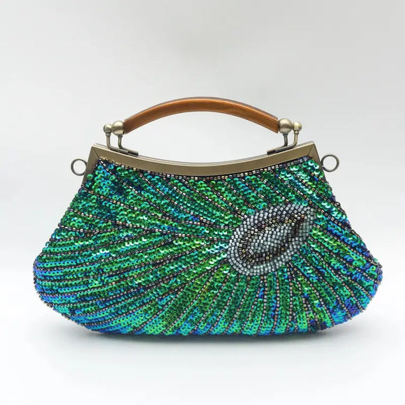 Peacock Feather Sequins Evening Bag