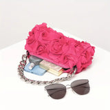 Elegant Rose Pattern Evening Bag, Chain Handbag