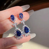 Sparkling Blue Crystal  Dangle Earrings