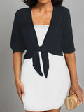 Elegant Tie-Front Blouse: Versatile Semi-Sheer Shawl Black