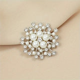 Silver Elegant Bohemian Snowflake Brooch With Faux Pearls And Rhinestones