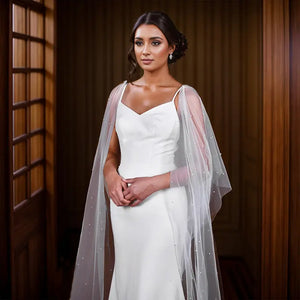 Pearl Decorative Bridal Backless Cape Veil 118" L White Pearl Decorative Bridal Backless Cape Veil 118" L White