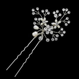 Crystal and white pearl floral hairpins 56921