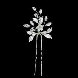 Silver leafy flower hair pin