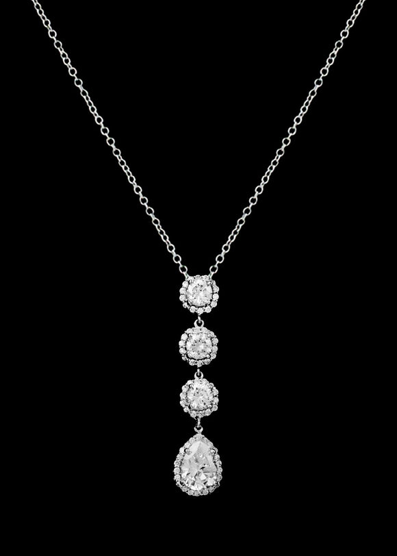 CZ Long Drop Pendant Necklace p-335