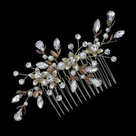 Hair comb with pearls and rhinestones 2529