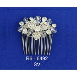 Silver flower and crystal comb