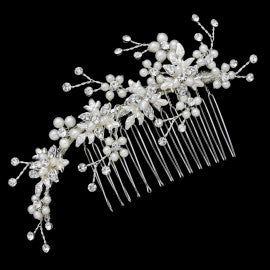 Hair comb with pearls and rhinestones 009/R