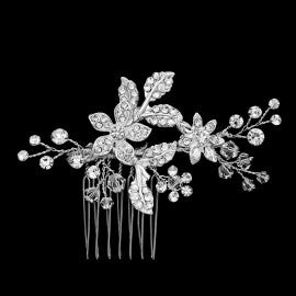 Silver crystal flower hair comb