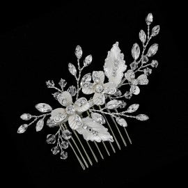 Silver Flower crystal comb