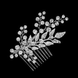 Silver and crystal leaf hair comb