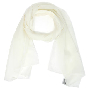 O46 Solid silk feel chiffon oblong scarf Ivory