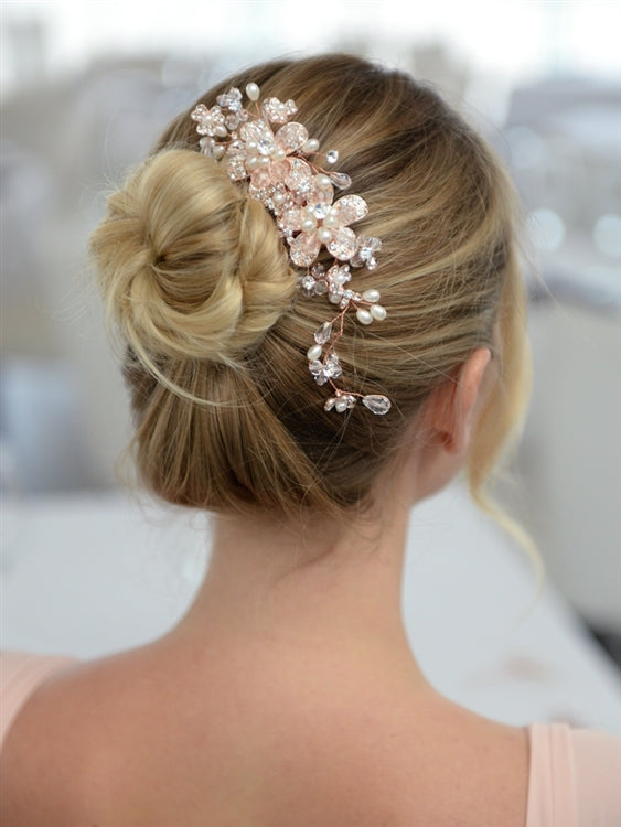 Silver Crystal and Pearl Hair Comb 4071