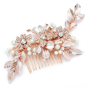 Rose Gold, Crystal and Pearl Hair Comb 4437