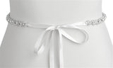 White Ribbon Bridal Belt with Genuine Crystal Unique Silver Links 4464BT-S-W